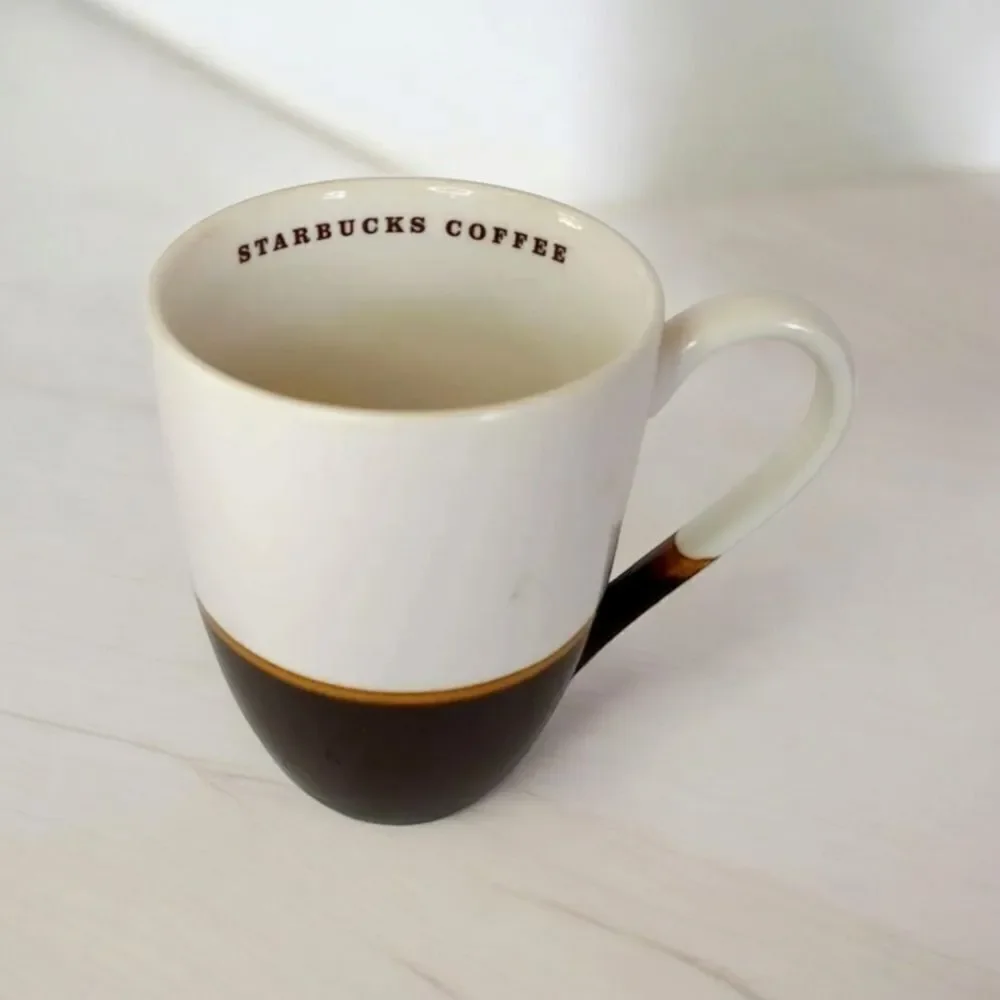 Starbucks Limited Edition Retro 2008 White Brown Ceramic Coffee Cup Tea Mug 12oz